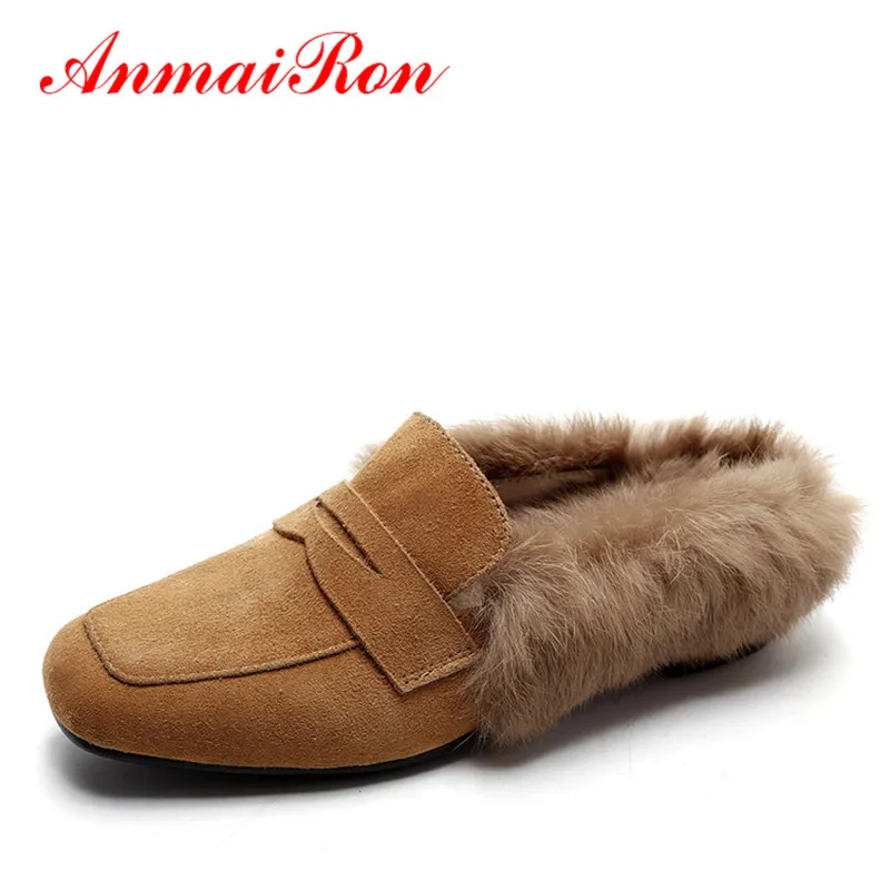 

ANMAIRON Spring Autumn Flats Suede Shoes Woman Topsiders Brown Outside Slippers Women Fashion Babouche Women's Shoes