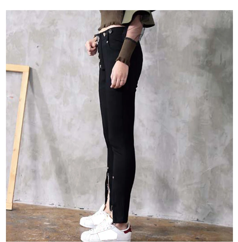 TWOTWINSTYLE Zipper Hem Denim Pencil Pants Women Legging Button High Wiast Jeans Skinny Ankle Length Trousers Basic Clothes Tide