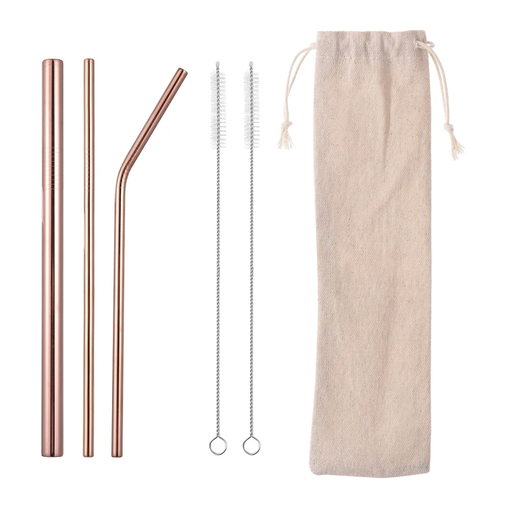 

6PCS/SETReusable Drinking Straw Eco-Friendly Stainless Steel Metal Straws with Cleaningr Brush Kitchen Tool Bar Accessories