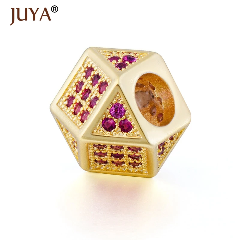 

Jewelry Making Supplies Micro Pave Pink Zircon Rhinestone Geometry Rhombus Shape Big Hole Charm Beads For Jewelry Making diy