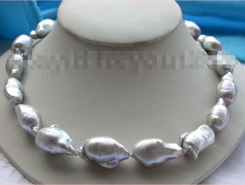 

FREE SHIPPING Genuine Natural 31mm Gray Reborn Keshi Pearl Necklace 14KGP #f1346!