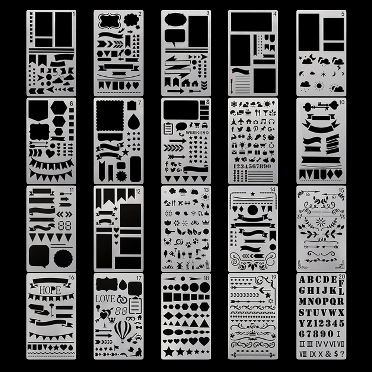 

30PCS 4x7inch Assorted Style Plastic Drawing Painting Stencils Templates Set for Bullet Journal Scrapbook Photo Album Cards