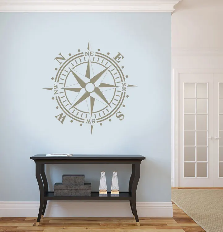 Black,xs Nautical Compass Wall Decal Compass Rose Vinyl Sticker for Living Room Bedroom Nursery Wall Art Home Decor