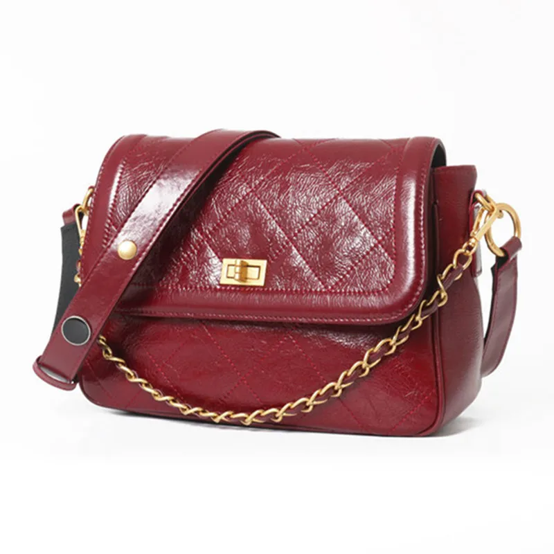 

2019 Fashion Women Handbags Genuine Leather Diamond Lattice Hand Bag Oil Wax Leather Shoulder Messenger Crossbody Bags
