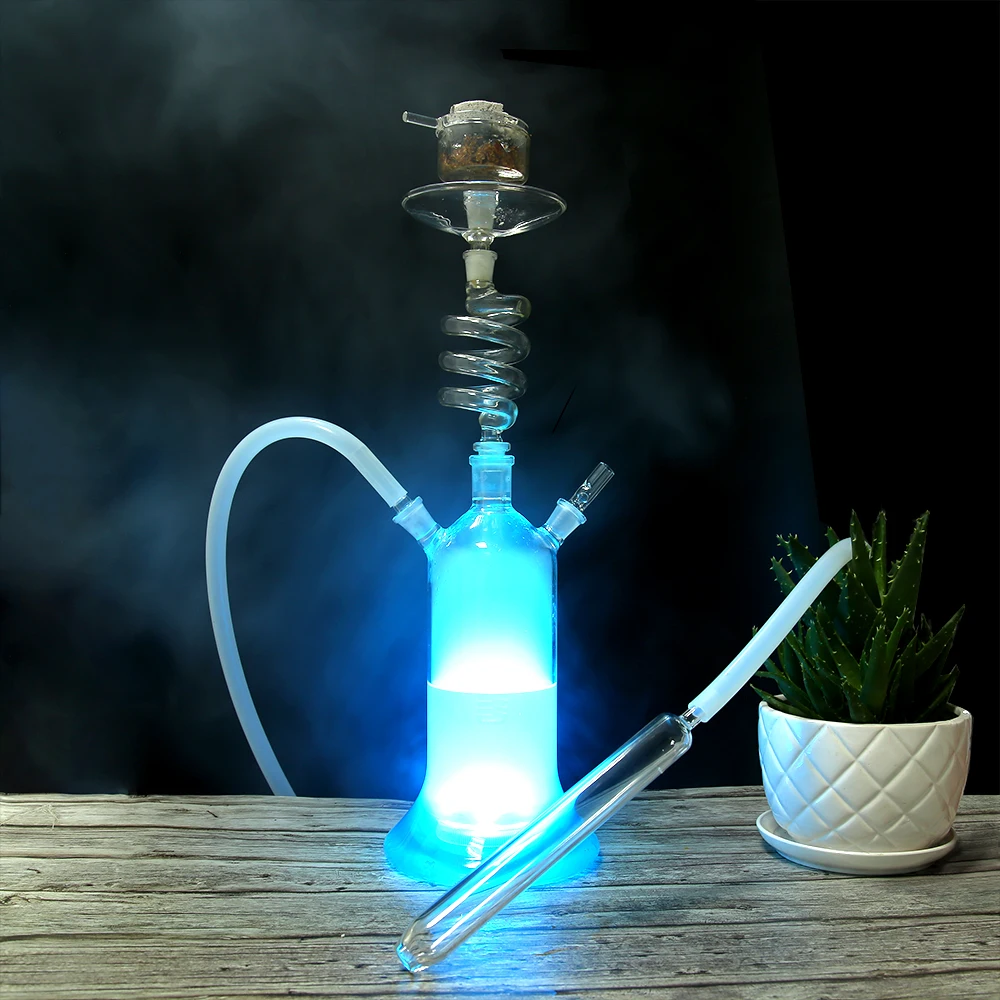 Rotação de Vidro Luz de Controle Nova Shisha Hookah Remoto Espiral Primavera Chicha Narguile Tuyau Foyer Fumar Waterpijp 2020 Led