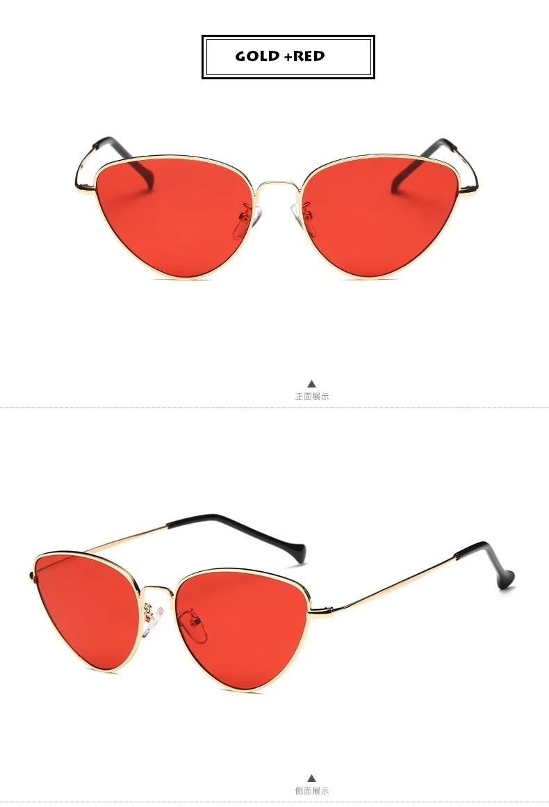 Красные солнцезащитные очки "кошачий глаз" для женщин, прозрачные линзы, солнцезащитные очки для женщин, кошачий глаз, металлические, розовые, желтые, uv400