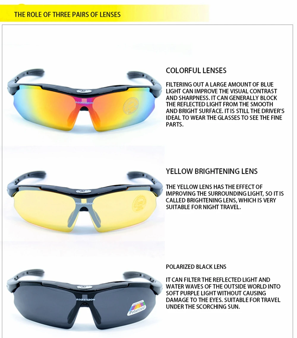 Поляризованный Велоспорт очки солнцезащитные очки ночного видения горный велосипед очки 3 объектива UV400 велосипедов очки Солнцезащитные