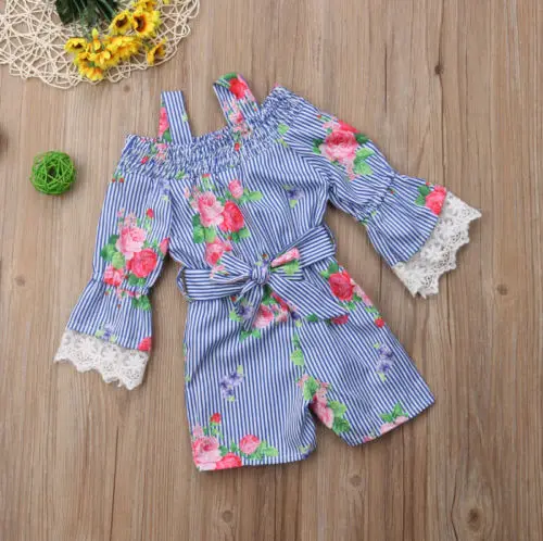

Flower Kids Baby Girl clothes Long Sleeve Stripe Lace Romper Jumpsuit Outfits Clothes