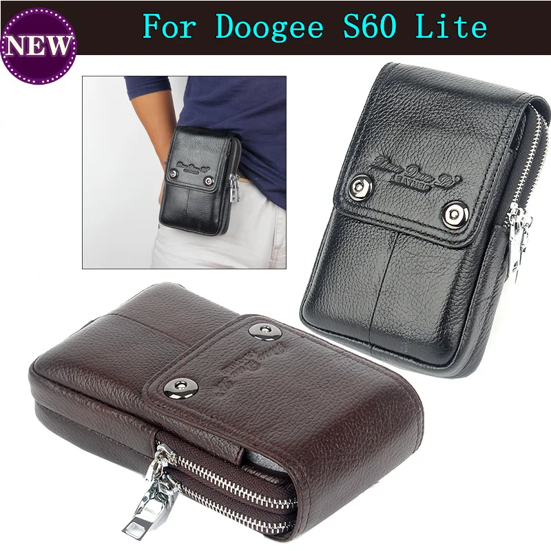 

Men Genuine Leather Belt Fanny Waist Bag Cell Phone Pocket Cigarette Case for Doogee S60 5.2inch Lite Free Shipping