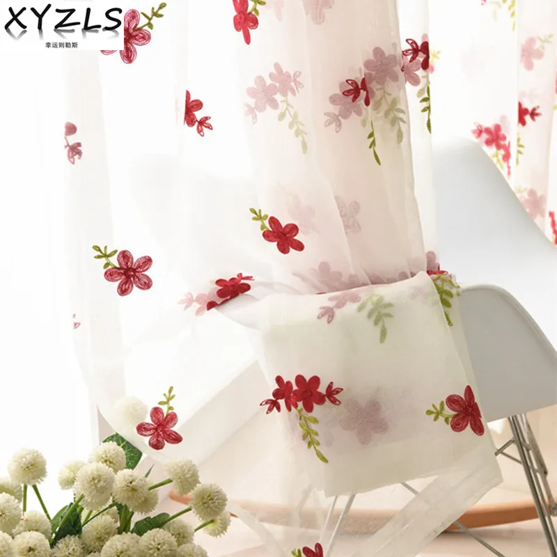 1008 20 De Réductionxyzls Tout Nouveau Joyeux Fleur Rouge Brodé Pure Tulle Rideaux Pour Balcon Chambre Salon Fenêtre écrans Cuisine Voile In