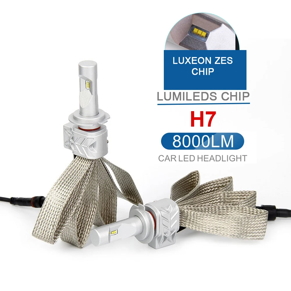 

2x H7 Car LED Headlight 8000LM For Lumileds Chips LUXEON Car Fog DRL Replace Light Source Driving Bulbs Copper Cooling DC12-24V