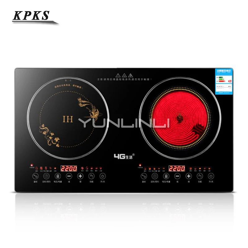 

Household Induction Cooker Double-burner Electric Cooktop Induction Cooker+Radiant Cooker 2 in 1 Desk Type/Embedded Dual Use