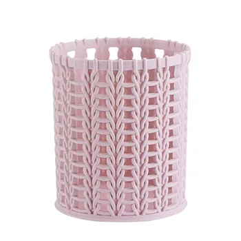 

Plastic Pen Holder Creative Imitation Rattan Hollow Simple Desktop Storage Box Office Supplies Stationery Desk Storage Basket A4