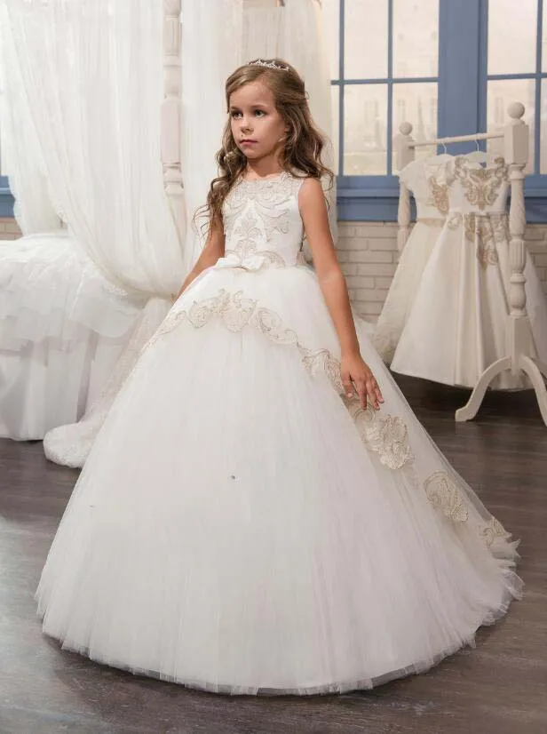 

Fashion keyhole back ivory little girl holy communion dress with champagne lace ball gown junior bridesmaid flower girl dresses