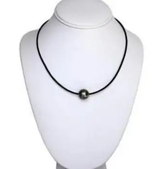 

free shipping Details about 12mm natural tahitian black pearl necklace leather