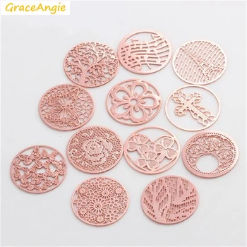 

GraceAngie 5PCS Rose Gold Color Multi Shape Copper Spacers Floating Charm Women Necklace Cage Locket Jewelry Findings 22mm