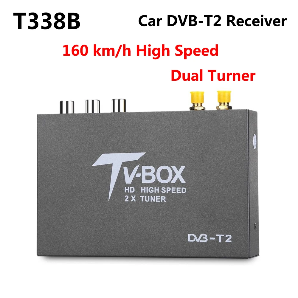 160 км/ч высокая скорость T338B H.264 HD DVB-T2 Автомобильный цифровой ТВ-тюнер DVB-T MPEG-4 мобильный ТВ-приёмник с двойной антенной усилителя