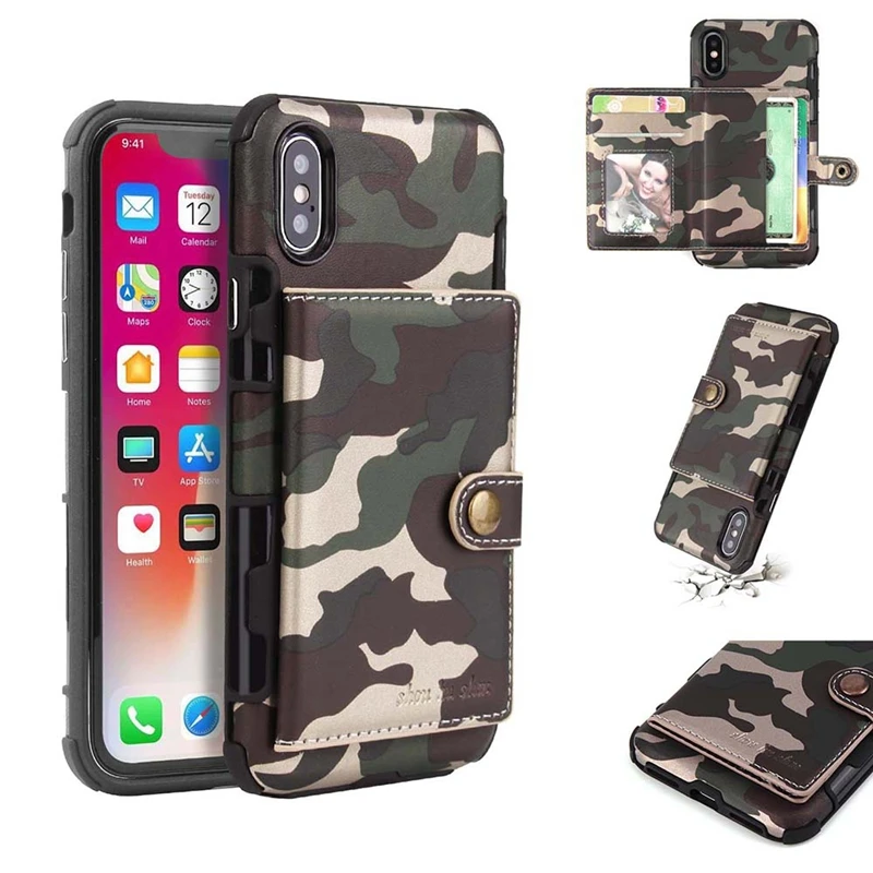 Army Camo Wallet Leather Case for iphone 7 8 XS Plus Camouflage Silicone Coque Cover For 6 6s plus Max X | Мобильные телефоны и