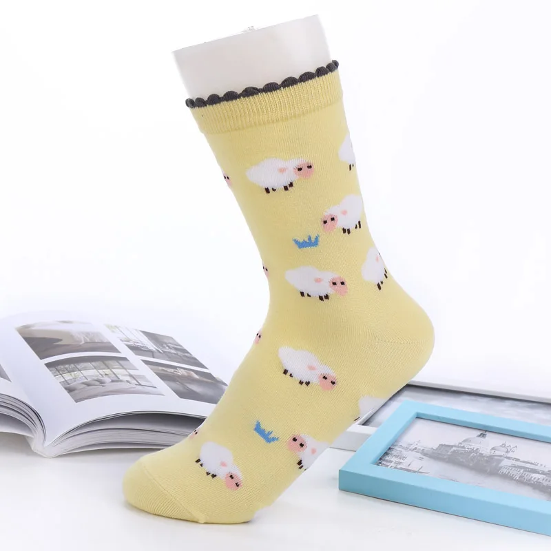 Японские Женские носки с героями мультфильмов в стиле Харадзюку кавайный конфетный цвет для девочек, короткие носки с овечкой забавные кружевные носки женские хлопковые носки