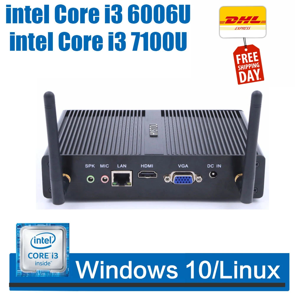 Мини ПК Celeron 3205U Windows 7 8 10 Gigabit LAN без вентилятора 1VGA + 1 HDMI оконные рамы офисные