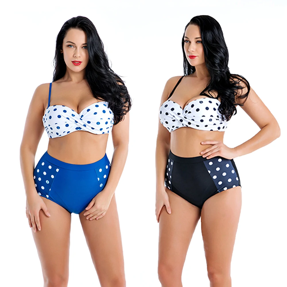 

2019 Whole Woman Summer High Waist Bikini Femme Large Size Swimwear Dot Swimsuit For Women Bikini Push Up Badpak XXXL