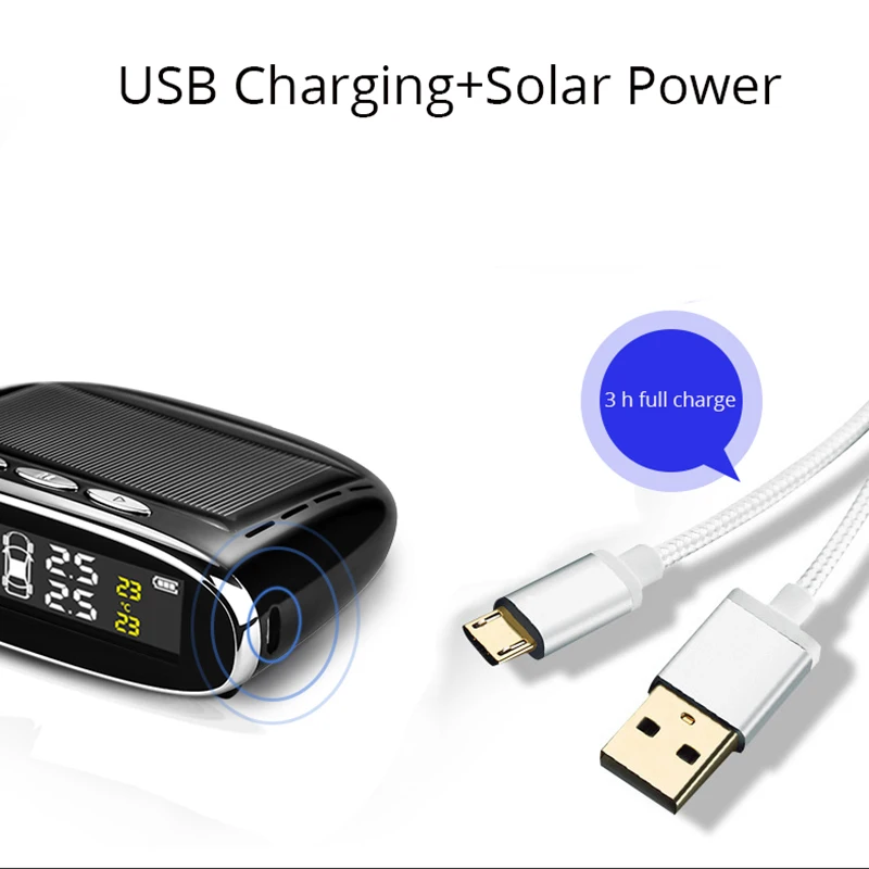 Solar Power Smart Car Tire Pressure Alarm Test Electronic TPMS Tire Pressure Monitoring System with External/Internal Sensor