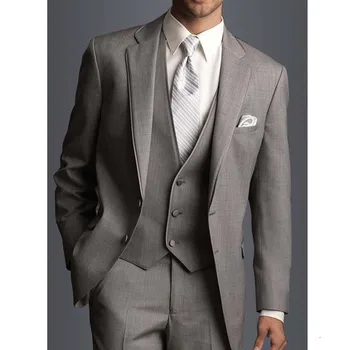

2018 Gray Wedding Men Suits for Groomsmen Wear Three Piece Classic Fit Groom Tuxedos Business Party Suits (Jacket+Pants+Vest)