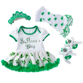 

StPatrick's Girl Clothes Sets Spring Newborn Infant Stpatrick Clothing Headband+Dress+Sock+Shoes 4Pcs Clothes Kids Baby Outfits