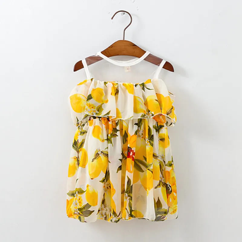 

Baby Girls Lemon Dresses 2017 Summer New Style print Princess Party Ball Gown Dress Cotton Sleeveless Girls Kids Dresses Ds248