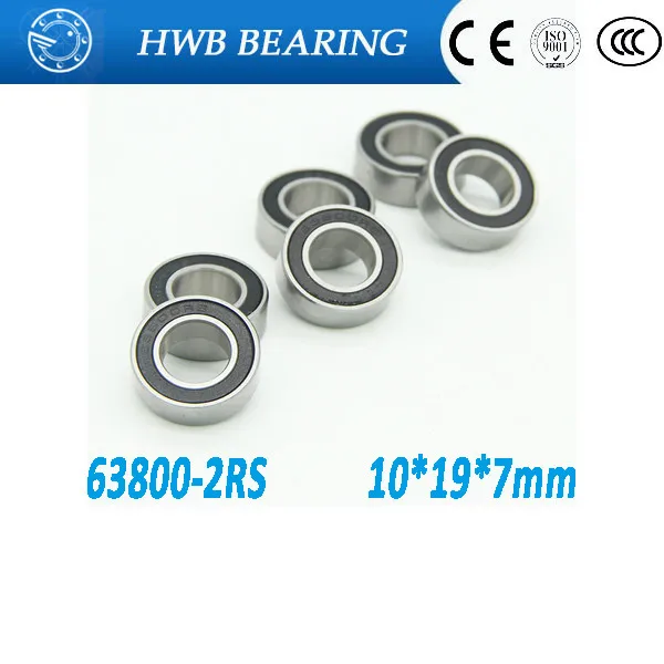 10x19x7 mm 4PCS 63800-2RS Hybrid Ceramic Chrome Metal Bearing Bearings 63800RS