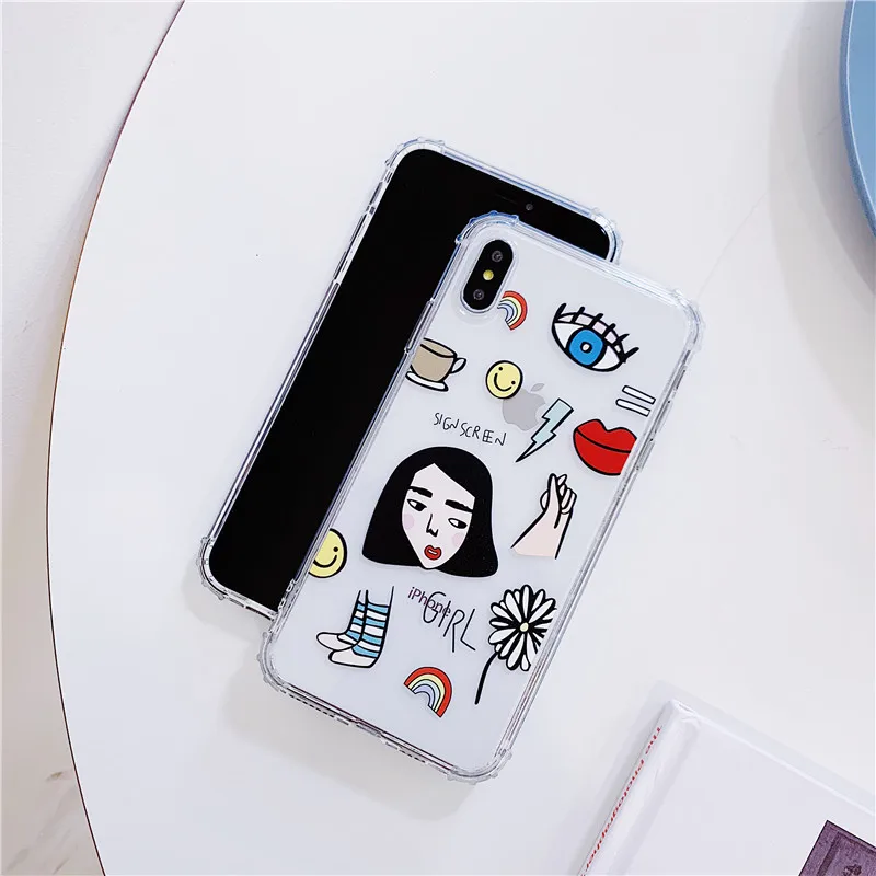 POBLU Fashion Girl Cases For iphone XR XS Max Cute Smiley Face Plant TPU Soft Back Phone Cover Shell For iphone 6s 7 8 Plus Capa