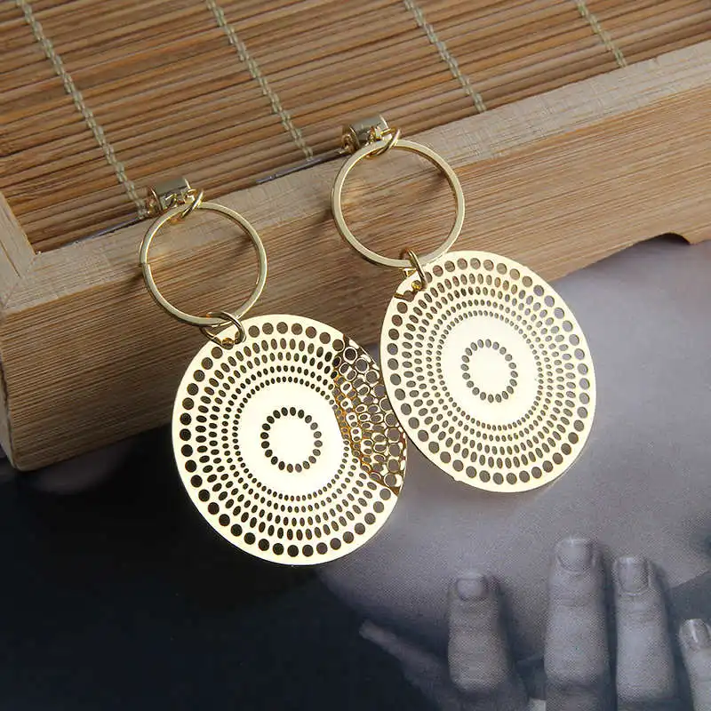 

High Grade Silver Gold Hollow Round Dangling Earrings Woman Girls Long Drop Ears Copper Jewelry Gift Oorbellen