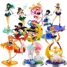 13-22cm Sailor Moon Tsukino Marte mercurio Mizuno Kino Rei Hino Júpiter Saturno princesa Chibi figura de PVC en miniatura muñeca de juguete