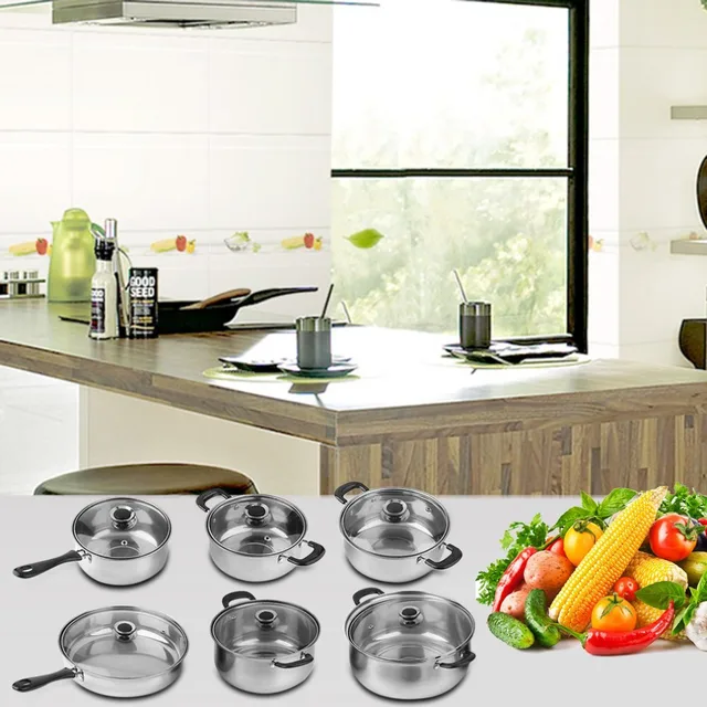 12 Piece Heat Break Resistant Stainless Steel Pot Cooker Set Cook 12 Piece Heat Break Resistant Stainless Steel Pot Cooker Set Cook Cookware Pan Easy Cleaning