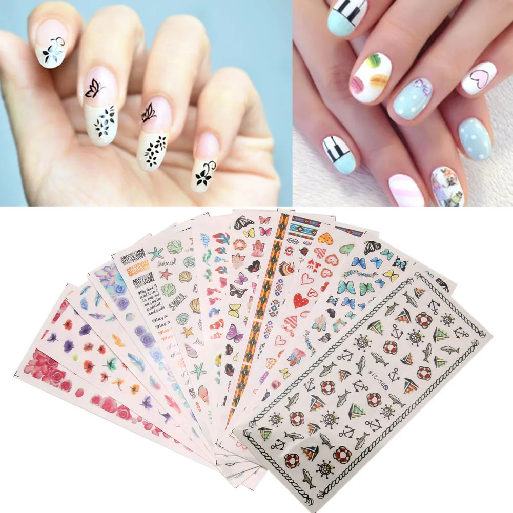 

12Sheets/Lot Cute Cartoon Animal Flower Nail Art Stickers 3D DIY Nail Tips Manicure Decal Fingernail Decorations Stickers