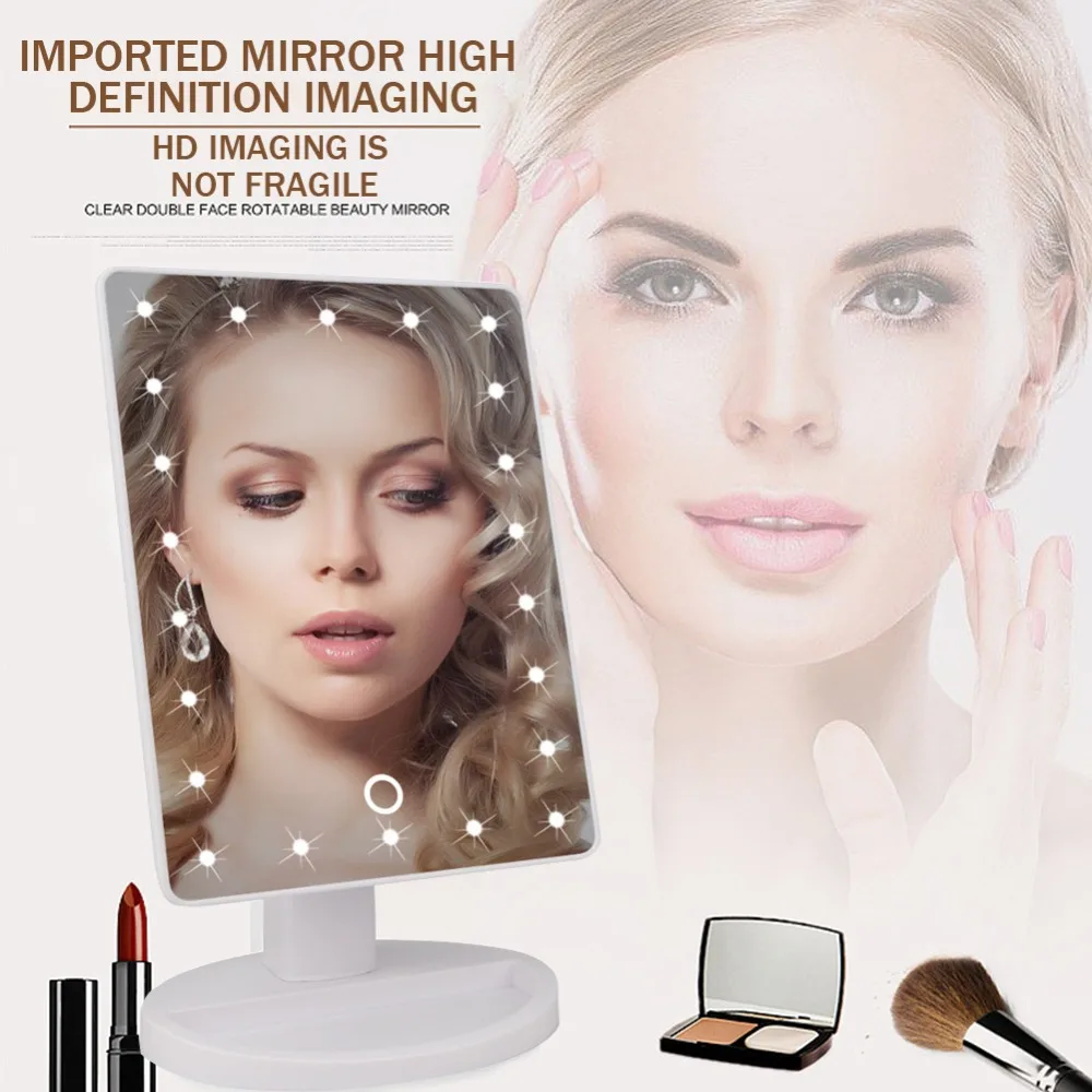 

22 LED Lights Touch Screen Makeup Mirror 1X Table Desktop Countertop Bright Adjustable USB Cable Or Batteries Use 16 Lights