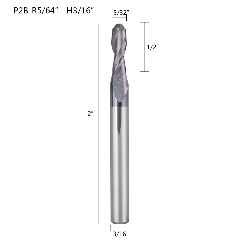 1 шт. дюймовый размер сферическая Концевая фреза 2 флейты ЧПУ Концевая фреза для обработки металлических граней и пазов hrc50 с покрытием концевые фрезы - Длина режущей кромки: P2B-R(5-64)-H(3-16)