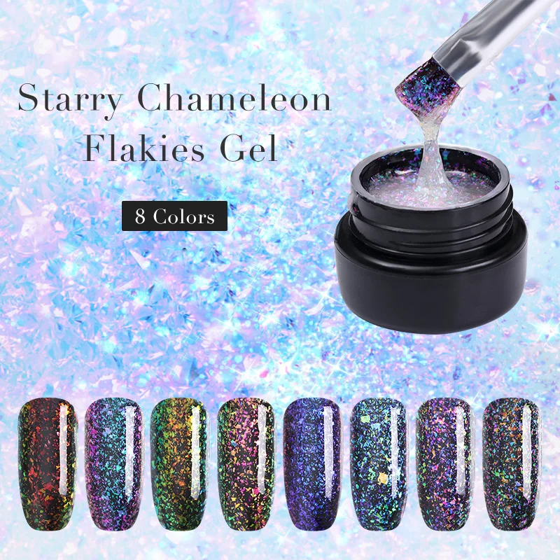 

UR SUGAR Chameleon Galaxy UV Nail Gel Polish Starry Gel Flakes Sequins Platinum Glitter Nail Art LED Varnish Black Base Need