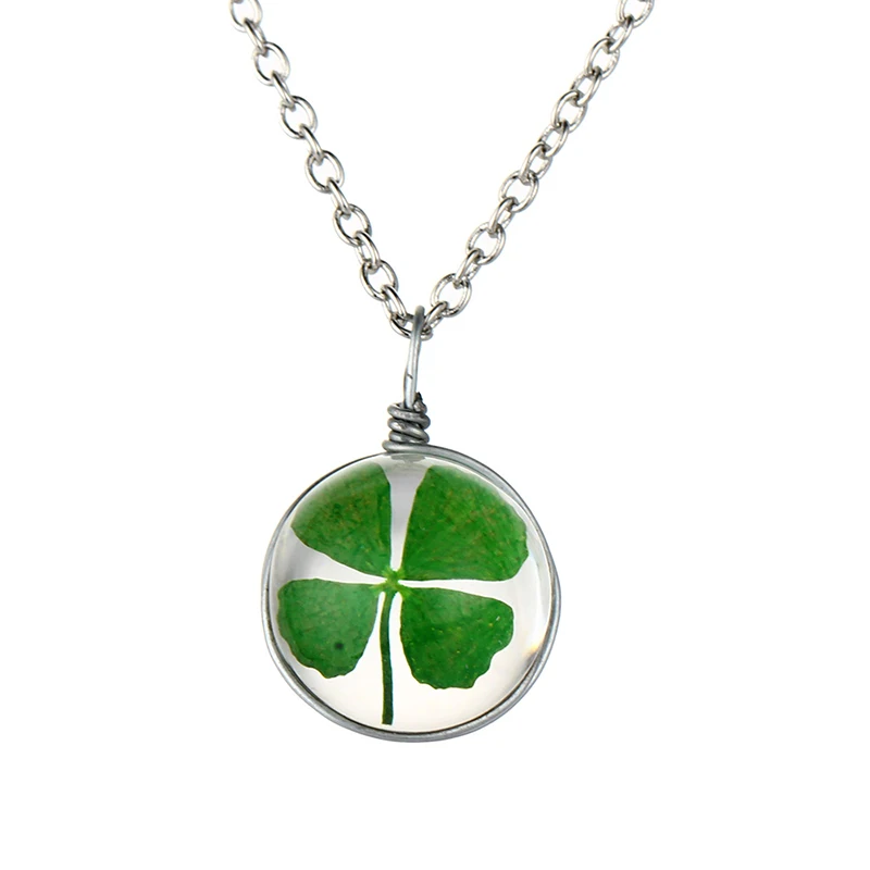 MJARTORIA Lucky Four Leaf Clover Shamrock ожерелье с настоящими цветами модный DIY прессованный