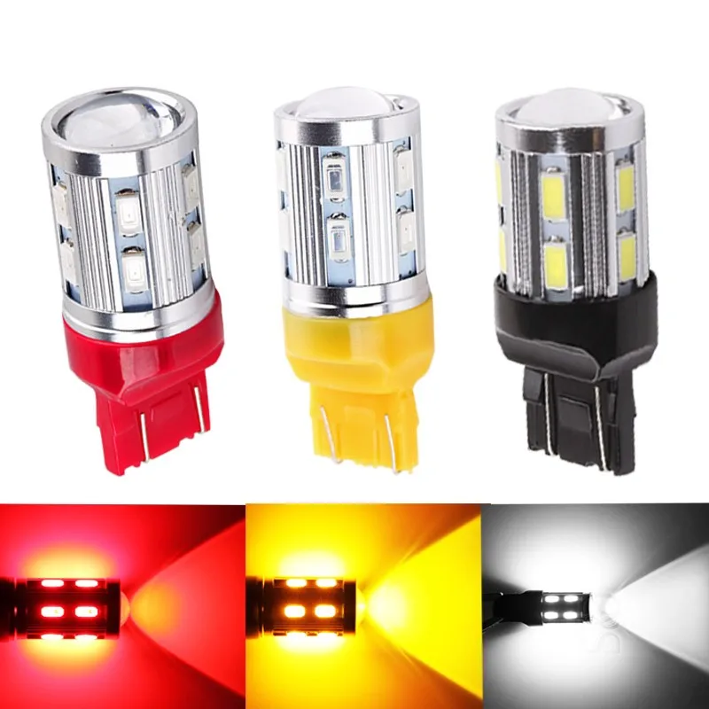 T20 7443 Светодиодная лампа 12 SMD 5730 W21/5 Вт 5 Вт автомобильная светодиодная сигнальная Поворотная лампа, тормозной светильник, парковочный авто, белый, красный, желтый