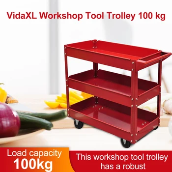 

vidaXL Heavy Workshop Garage DIY Tool Storage Trolley Wheel Cart Tray 3 Tier Shelf large Capacity for Holding Heavy Equipment