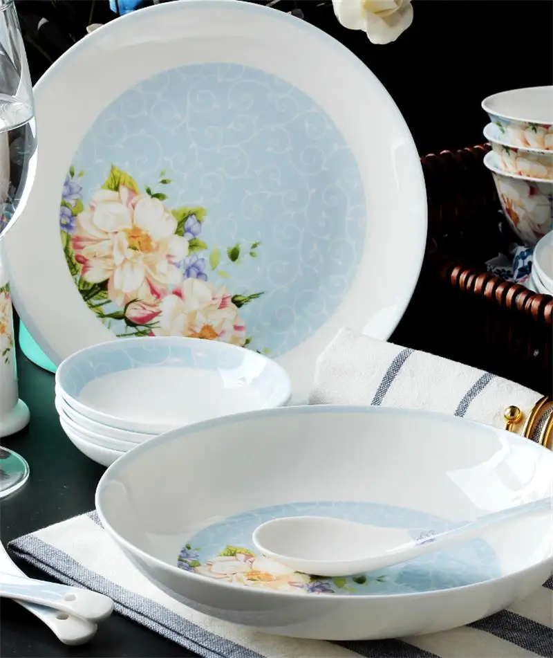 28 шт. набор, костяной фарфор корейский набор посуды, синий цветочный винтажный керамический японский bento коробки, тарелка и чаша, кухонные аксессуары