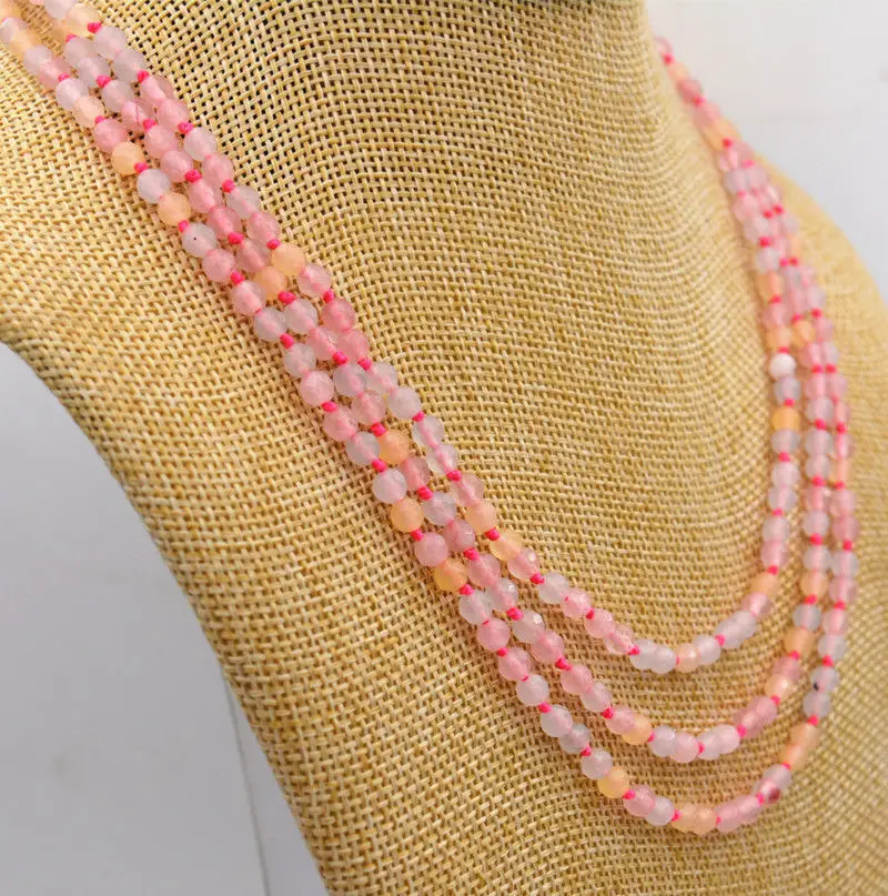

NEW 3 rows 4mm Natural Rainbow Morgan Color Faceted Necklace 17-19