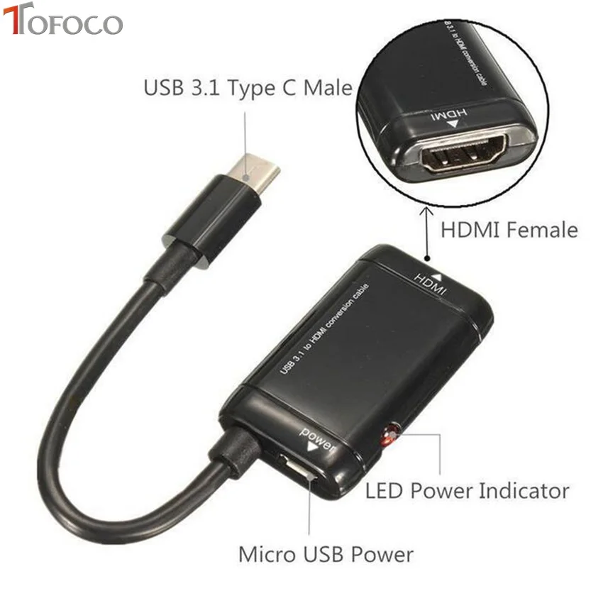 TOFOCO 1 шт. usb type C для hdmi-кабель, адаптер 1080 P адаптер высокой четкости черный для адаптер HDMI VGA