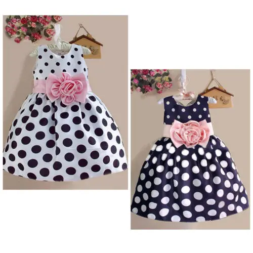 

Summer Hot Sale Flower Belt Girls Sleeveless Tutu Dress Princess Baby Kids Party Wedding Gown Formal Dot Fashion Dresses 2T-7T