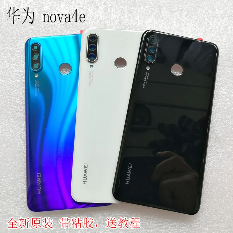 Для huawei P30 Lite/Nova 4E Задняя крышка батареи задняя панель корпуса Дверь с камерой стеклянная рамка объектива запасные части