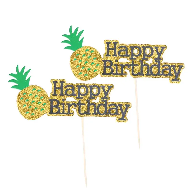 

2 Pcs Party Pick Pinapple Happy Birthday Pick Decoration Supplies Topper for Kid Party