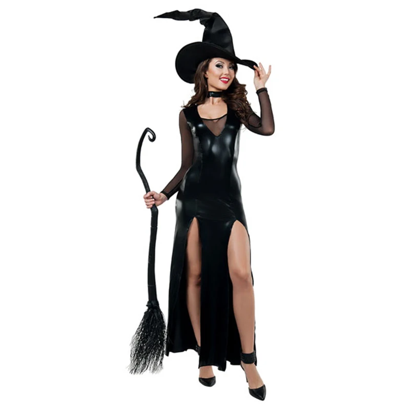 

Fancy Carnival High Cut Costumes Masque Cosplay Death Vampire Witch Gothic Halloween Fantasia Patent Leather Mesh Costumes