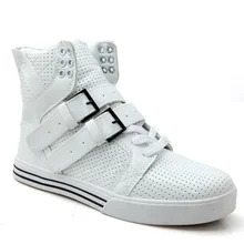 Nueva Moda High Top Calzado Casual Para Hombres de Cuero de LA PU Atan Para Arriba rojo Blanco Negro Color de Mens Casual Zapatos de Los Hombres de Alta Superior Zapatos Al Por Menor