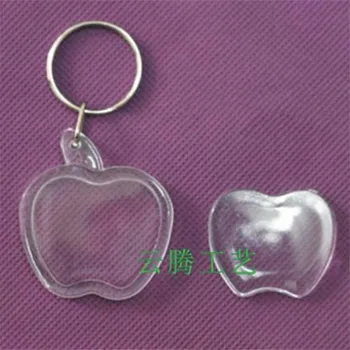

Free shipping 300pcs two size Apple Shaped DIY Acrylic Blank Picture Frame Keychains Transparent Blank Insert Photo Keychains